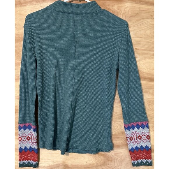 Maurices Woman Small Fair Isle Mock Neck Mixer Long Sleeve Shirt Waffle Thermal - Picture 2 of 7